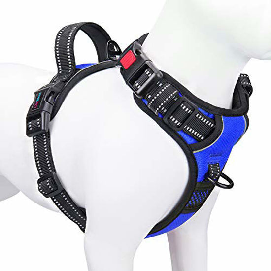 Picture of PHOEPET No Pull Dog Harness Medium Reflective Front Clip Vest with Handle,Adjustable 2 Metal Rings 3 Buckles,[Easy to Put on & Take Off](S, Royal Blue)