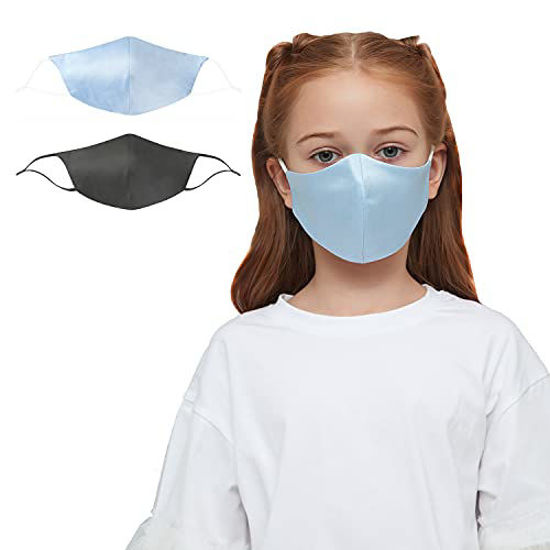 Picture of Springof2047 Kids 100% Natural Silk Mask 2-Pack | Comfortable Breathable Reusable Mask for Children Ages 5-10 (Blue/Black XS)