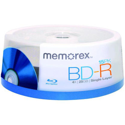 Picture of Memorex Blu-Ray Disc, 1x-4x Write Speed, 25GB Data Capacity, BD-R Single Layer Media 15 Discs Spindle Pack (Discontinued by Manufacturer)