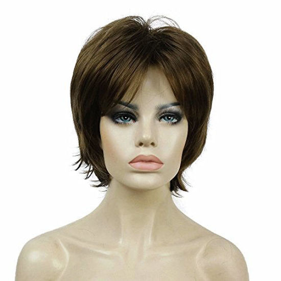 Picture of Lydell Short Layered Shaggy Wavy Full Synthetic Wigs (10 Medium Golden Brown)