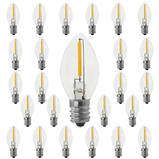 Picture of MYEMITTING C7 Edison LED Night Light Bulbs 0.6W Equivalent to 7W, White Warm 2700K Outdoor String Lights Vintage LED Filament Bulb, E12 Base Christmas Replacement LED Light Bulbs, Clear Glass 25PACK