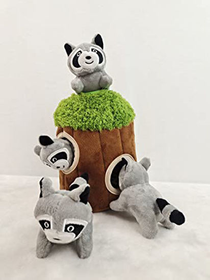 Picture of Dog Tree with Animals Hide and Squeak Plush Toys, Burrow Interactive Dog Toy, Dog Squeaky Toy, Puzzle Toy for Dogs. (Tree with Raccoons, Small)