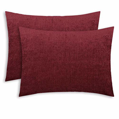 Picture of CaliTime Pack of 2 Cozy Standard Pillow Shams Cases for Bed Bedding Decoration Solid Dyed Soft Chenille 20 X 26 Inches Burgundy