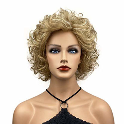 Picture of Wiginway Short Curly Wavy Blonde Wigs for Women Heat Resistant Synthetic Hair Natural Looking Fashion Wigs