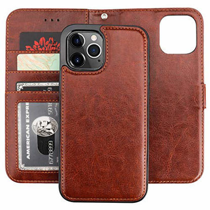 Picture of Bocasal Compatible with iPhone 12 & iPhone 12 Pro Wallet Case with Card Holder PU Leather Magnetic Detachable Kickstand Shockproof Wrist Strap Removable Flip Cover 6.1 inch (Brown)