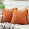 Picture of Fancy Homi 2 Packs Brunt Orange Decorative Throw Pillow Covers 22x22 Inch with Pom poms, Fall Home Decor, Soft Corduroy Accent Square Cushion Case for Living Room Couch Bed Sofa 55x55 cm