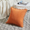 Picture of Fancy Homi 2 Packs Brunt Orange Decorative Throw Pillow Covers 22x22 Inch with Pom poms, Fall Home Decor, Soft Corduroy Accent Square Cushion Case for Living Room Couch Bed Sofa 55x55 cm