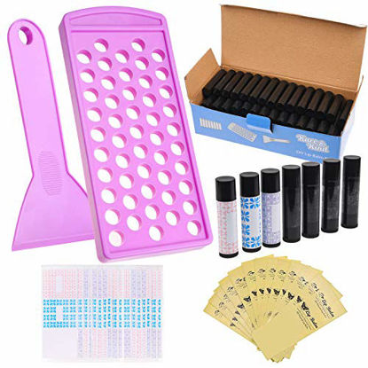 Picture of Kare & Kind Lip Balm Filling Tray Kit - 1x Filling Tray, 1x Spatula, 50x Lip Balm Tubes (Black), 50x Writable Sticker (3 colors), 50x Printed Stickers (Transparent) - DIY Homemade Lip Balm - Gift Idea