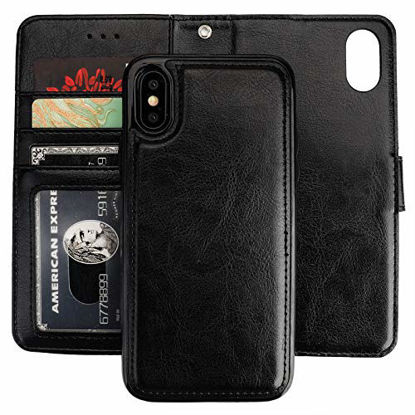 Picture of Bocasal iPhone Xr Wallet Case with Card Holder PU Leather Magnetic Detachable Kickstand Shockproof Wrist Strap Removable Flip Cover for iPhone Xr 6.1 inch (Black)