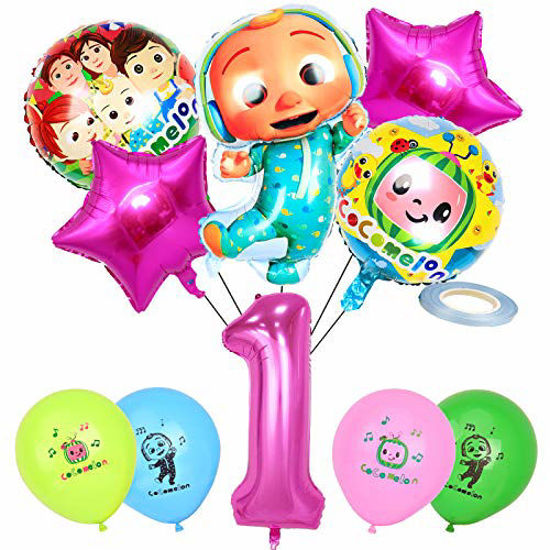 Picture of JOYET Cocomel Birthday Party Balloons, Cocomel Aluminum Foil Balloons, Includes 4pcs 12" Latex Balloons,Star Foil Balloons and 1pcs Number 1 Pink Foil Balloons for JJ Melon Theme Party Kids 1st Girl Birthday Party Decorations