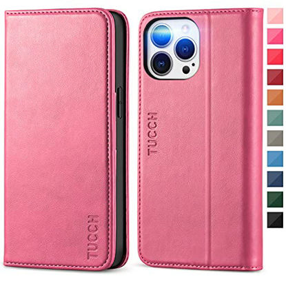 Picture of TUCCH Wallet Case for iPhone 13 Pro Max 5G, PU Leather Case Wallet, 3 Credit Card Holders 1 Money Slot Stand Folio Flip Cover [TPU Interior Protective Case] Compatible with iPhone 13 Pro Max, Hot Pink