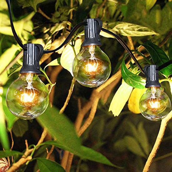 Picture of Abeja 25Ft Outdoor Patio String Lights with 27 Clear G40 Bulbs, UL Listed for Porch Backyard Deck Bars Wedding Indoor Decor, 5W, E12 Socket Base, Black