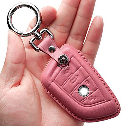 Picture of Tukellen for BMW Genuine Leather Key Fob Cover Case with Keychain-Pink