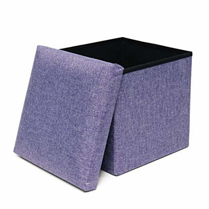 Picture of Storage Ottoman Cube Folding Ottomans with Storage Foot Rest Stool Seat Foldable Storage Ottoman Boxes Square Toy Chest Padded with Memory Foam Lid Sofa Bed Bench for Space Saving 30x30x30 cm, Purple