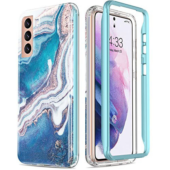 Picture of ESDOT for Samsung Galaxy S21 Plus Case,Military Grade Passing 21ft Drop Test,Rugged Cover with Fashionable Designs for Women Girls,Protective Phone Case for Galaxy S21 Plus 6.7" Opal Marble Blue