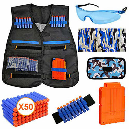 Picture of Kids Tactical Vest Kit for Nerf Guns N-Strike Elite Series Gun Wars with 50 Pcs Refill Darts, Reload Clip, Dart Pouch, Tube Mask, Wrist Band and Protective Glass, Suit for Boys Girls 5+ Year, Black