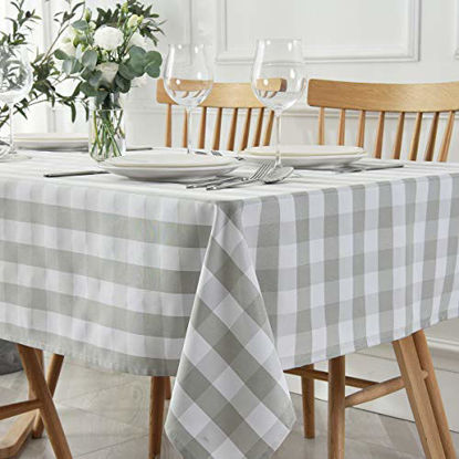 Picture of maxmill Square Checkered Tablecloth Water Resistance Antiwrinkle Spillproof Heavy Weight Gingham Table Cloth Buffalo Plaid for Buffet Banquet Parties Holiday Dinner 70 x 70 Inch Grey and White