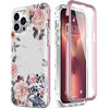 Picture of ESDOT iPhone 13 Pro Max Case with Built-in Screen Protector,Military Grade Cover with Fashion Designs for Women Girls,Protective Phone Case for Apple iPhone 13 Pro Max 6.7" Pink Flowers Leaves