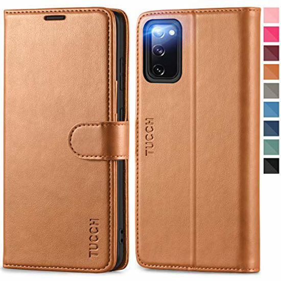 Picture of TUCCH Galaxy S20 FE 5G Case Wallet, TPU Shockproof Interior Case [RFID Blocking] Card Slot Folio [Kickstand], Magnetic PU Leather Protect Flip Cover Compatible with Galaxy S20 FE 6.5-Inch, Light Brown