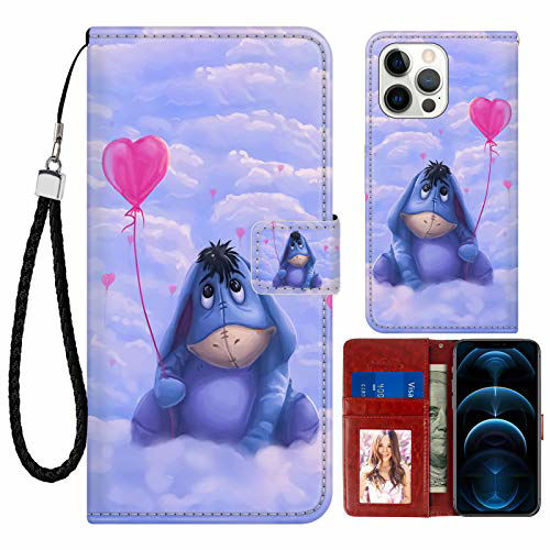 Picture of DISNEY COLLECTION Wallet Case for iPhone 12 Pro Max 6.7 Inch Eeyore Purple Full-Body Shock Absorption Leather Case Magnetic Closure Kickstand Folio Flip Cover with Credit Card Holder and Wrist Strap