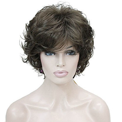 Picture of Lydell Women's Short Wavy Curly Wig Synthetic Hair Full Wig 6 inches (Medium Golden Brown)