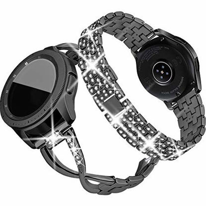 Picture of Supoix Compatible for Samsung Galaxy 3 41mm/Galaxy Watch 42mm Band, 2 Pack 20mm Women Jewelry Bling Metal Replacement Strap Compatible for Active 2 Watch Band (Black)