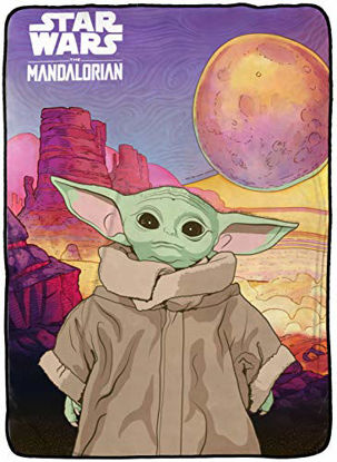 Picture of Star Wars The Mandalorian The Child Baby Yoda Grogu First Meeting Blanket - Measures 62 x 90 inches, Kids Bedding - Fade Resistant Super Soft Fleece - (Official Star Wars Product)