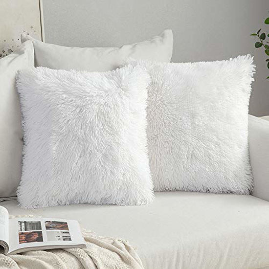 Picture of MIULEE Pack of Decoration 2 Luxury Faux Fur Throw Pillow Cover Christmas Deluxe Decorative Plush Pillow Case Cushion Cover Shell for Sofa Bedroom Car 20 x 20 Inch White