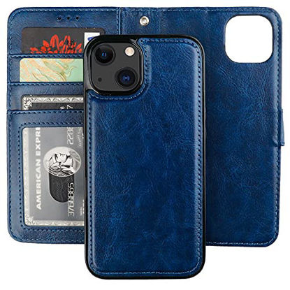 Picture of Bocasal Detachable Wallet Case for iPhone 13 RFID Blocking Card Slots Holder Premium PU Leather Magnetic Kickstand Shockproof Wrist Strap Removable Flip Protective Cover 5G 6.1 inch (Blue)