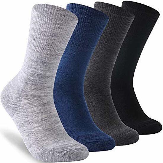 Picture of Facool Women's Men's Diabetic Socks Merino Wool Padded Neuropathy Socks Seamless Toe Non-Binding Top Diabete Crew Socks 3 Pairs Navy Blue Medium