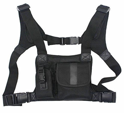 Picture of GoodQbuy Universal Radio Harness Chest Rig Bag Pocket Pack Holster Vest for Two Way Radio (Rescue Essentials) (Leather Black)