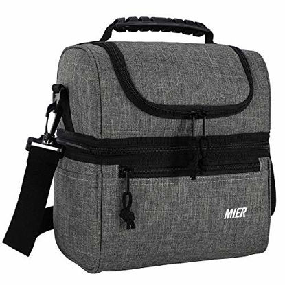 Picture of MIER 2 Compartment Lunch Bag for Men Women, Leakproof Insulated Cooler Bag for Work, School, Grey, Medium