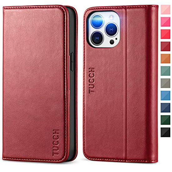 Picture of TUCCH Case for iPhone 13 Pro Max Wallet Case, Credit Card Holder Slot Folio PU Leather, Kickstand Flip Cover with [Soft TPU Shockproof Interior Case] Compatible with iPhone 13 Pro Max 6.7", Dark Red