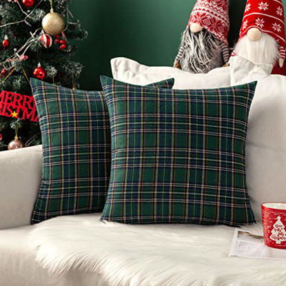 Picture of MIULEE Set of 2 Christmas Scottish Tartan Plaid Throw Pillow Covers Farmhouse Classic Decorative Square Cushion Cases for Decor Sofa Couch 20x20 Inch, Green