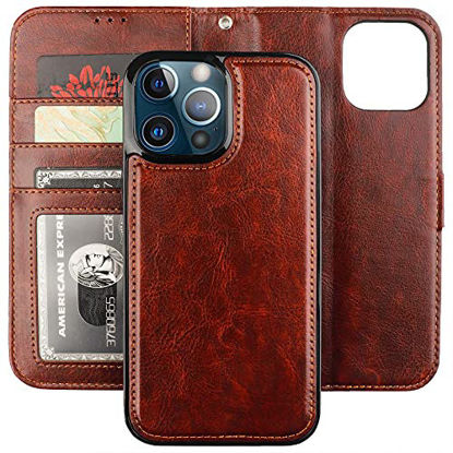 Picture of Bocasal Detachable Wallet Case for iPhone 13 Pro Max RFID Blocking Card Slots Holder Premium PU Leather Magnetic Kickstand Shockproof Wrist Strap Removable Flip Protective Cover 5G 6.7 inch (Brown)