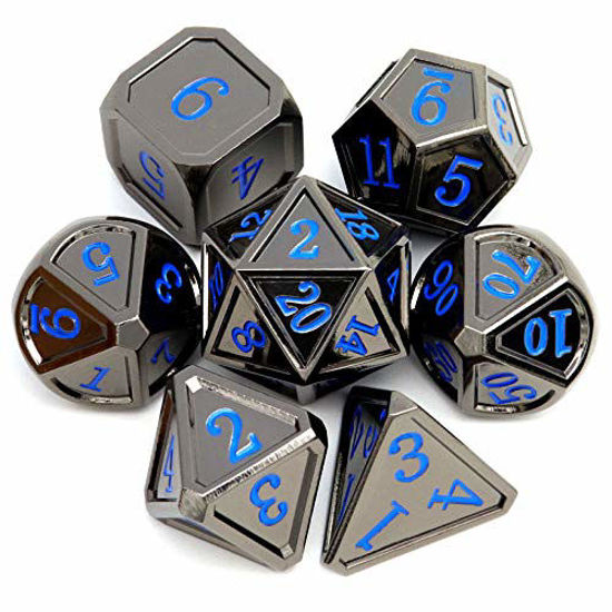 Picture of Haxtec Metal DND Dice Set Classic Collection D&D Polyhedral Dice for Dungeons and Dragons TTRPG-Black Blue Numbers