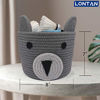 Picture of Cotton Rope Basket Small Woven Storage Basket Bear Pattern Decorative Hampers | LONTAN Design Collapsible Baby Hamper Small Bins for Toys, Snacks, 8''X7'', Gray