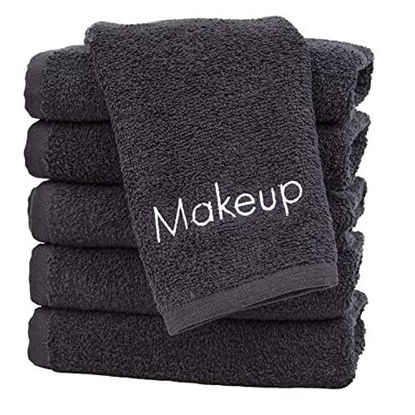 Picture of Arkwright Makeup Remover Fingertip Towels, Pack of 6, 11x17, Soft Cotton Black Washcloths with Makeup Embroidery, Perfect as Makeup Remover Facial Towels