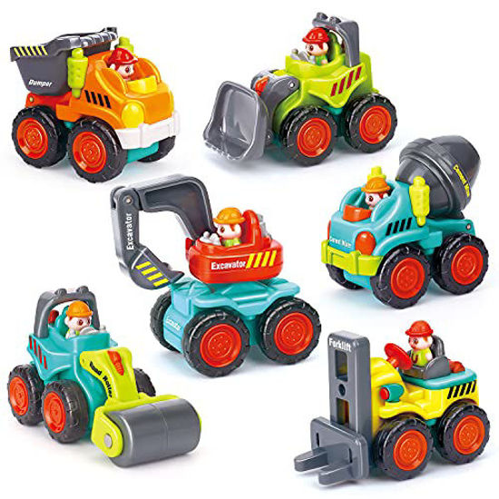 Picture of HOLA Mini Toddler Construction Vehicles Playsets - Dump Truck , Excavator, Bulldozer, Cement Mixer, Forklift, Road Roller, Construction Car Toys for 1 Year Old Boy