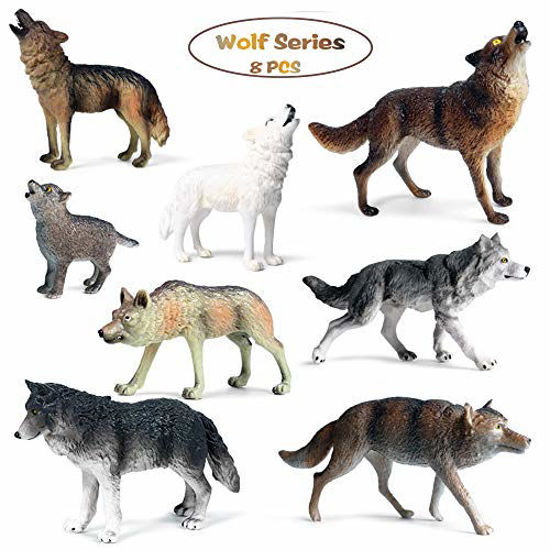 Picture of 8 PCS Wild Animal Wolf Toys, Realistic Forest Animal Wolf Figures Toy Set, Educational Preschool Wolf Playset Model Figurines for Collection, Gift, Cake Topper