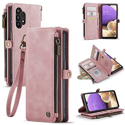 Picture of Defencase Samsung Galaxy A32 5G Case, Samsung A32 5G Wallet Case, Premium Durable PU Leather [Magnetic Flip] [Zipper Pocket] [Lanyard Strap] [Card Holder] Phone Case for Galaxy A32 5G, Rose Pink