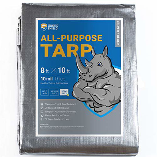 Picture of GUARD SHIELD Heavy Duty Tarp 8x10 Feet Silver/Black Multi Purpose Thick Waterproof Poly Tarp Cover 10mil