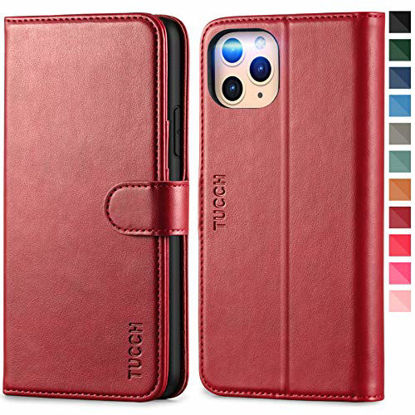 Picture of TUCCH iPhone 11 Pro Max Wallet Case, Magnetic Auto Wake Sleep RFID Protection Card Slots [TPU Shockproof Interior Case], PU Leather Stand Flip Cover Compatible with iPhone 11 Pro Max 6.5, Dark Red