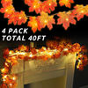 Picture of YEGUO Thanksgiving Decorations Lighted Fall Garland, 4 Pack Maple Leaves String Lights Battery Operated Total 40 Ft 80 LED Fall Lights for Indoor Outdoor Holiday Autumn Home Party Halloween Decor