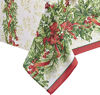 Picture of Newbridge Holly Ribbon Traditions Bordered Christmas Fabric Tablecloth, Boughs of Holly and Berry Ribbon Garland Print Easy Care, Stain Release Tablecloth, 52 Inch x 52 Inch Square