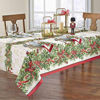 Picture of Newbridge Holly Ribbon Traditions Bordered Christmas Fabric Tablecloth, Boughs of Holly and Berry Ribbon Garland Print Easy Care, Stain Release Tablecloth, 52 Inch x 52 Inch Square