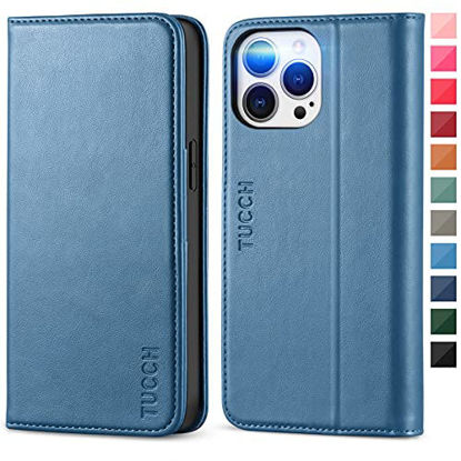 Picture of TUCCH Case for iPhone 13 Pro Max Wallet Case, Kickstand Holder PU Leather Flip Stand Folio Case with Credit Card Slot [Shockproof TPU Interior Case] Compatible with iPhone 13 Pro Max 6.7", Lake Blue