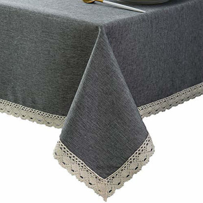 Picture of EHouseHome Faux Linen Tablecloth with Lace Trim - Waterproof/Spill Proof/Stain Resistant/Wrinkle Free/Oil Proof - for Banquet, Parties, Dinner,Kitchen,Wedding,Coffee,Holiday,Grey Square 52X52Inch