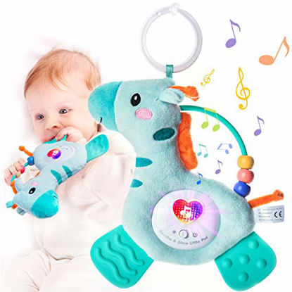 Picture of Musical Teething Baby Toy with Teethers, Soothing Music, Soft Light & Color Rattle, Washable Plush Infant Toy with Hook for Stroller, Crib, Carseat, Sensory Toy, Special Item for Baby Mother (Giraffe)