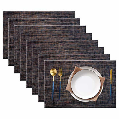 Picture of pigchcy Elegant Placemats Vinyl Woven Heat-Resistant Placemats Set of 8 Washable Easy to Clean Table Mats for Dining Room and Decorate (Multi Black)